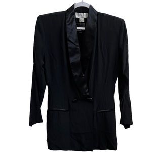 Y2K Rampage Black Tuxedo Satin Lapel Blazer Jacket Shoulder Pads